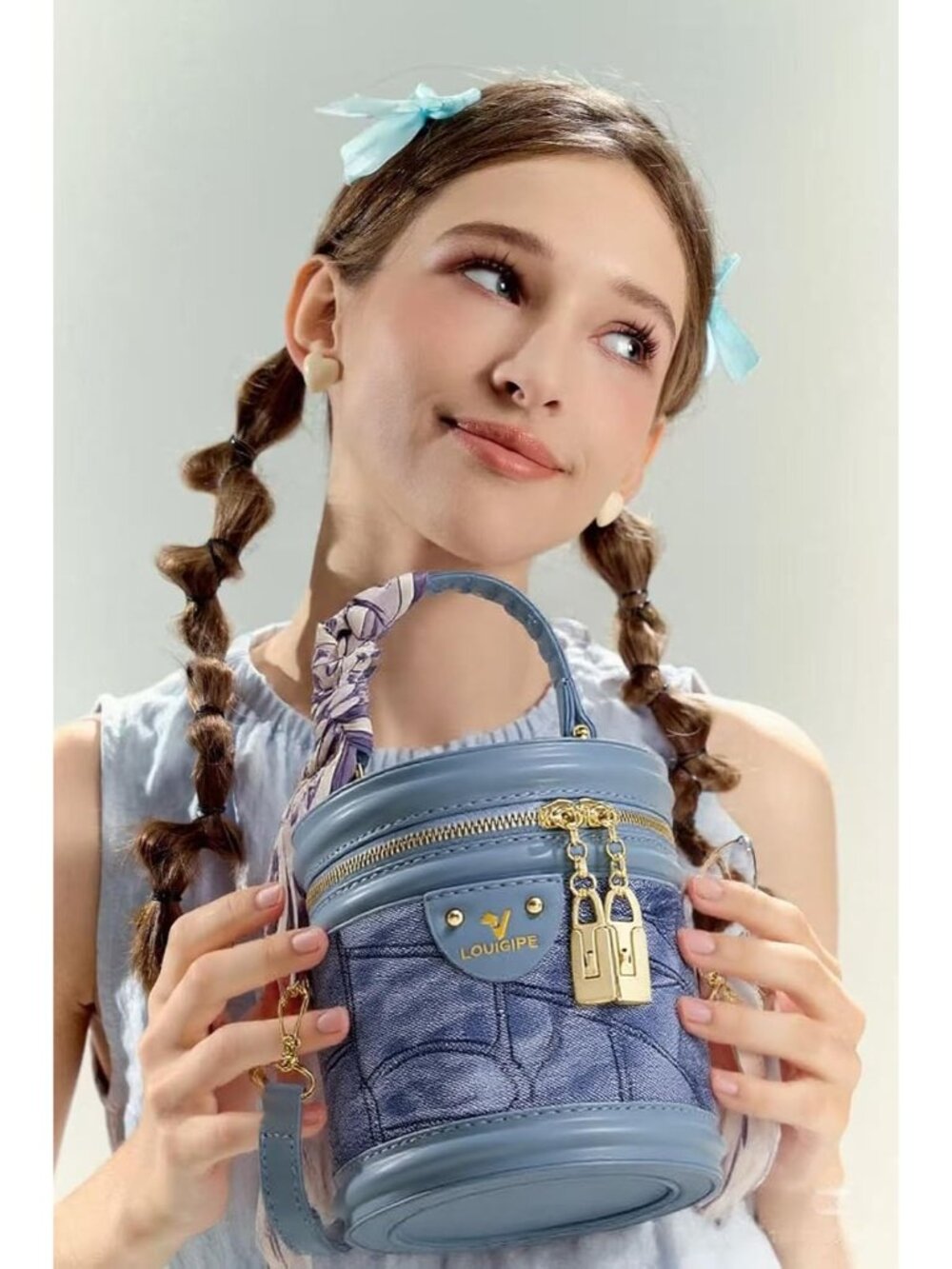 Unique Cylinderial Bags Retro Canvas Bucket Bag Colorblock Cylinder Purse for Wo - Picture 5 of 6